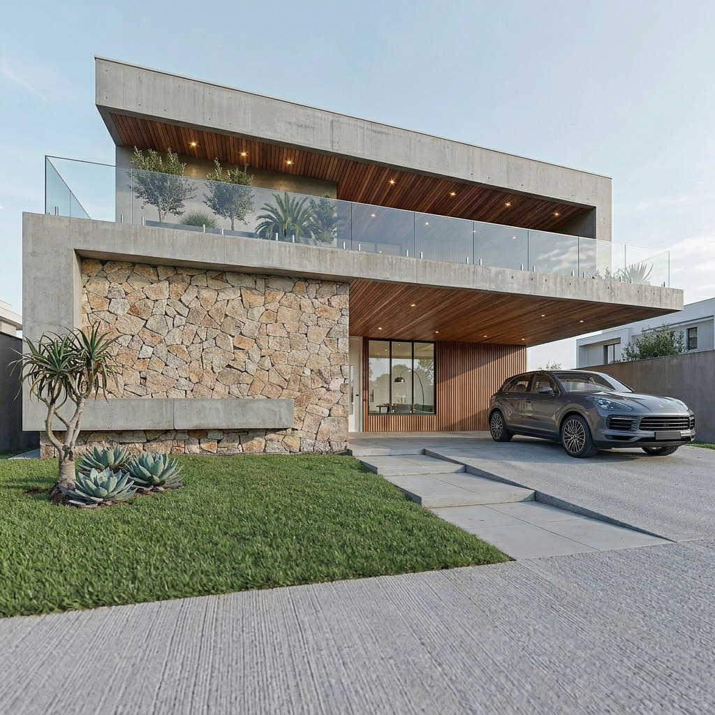 Fachada de casa contemporânea de alto padrão no condomínio Tênis Clube em Imperatriz, MA.